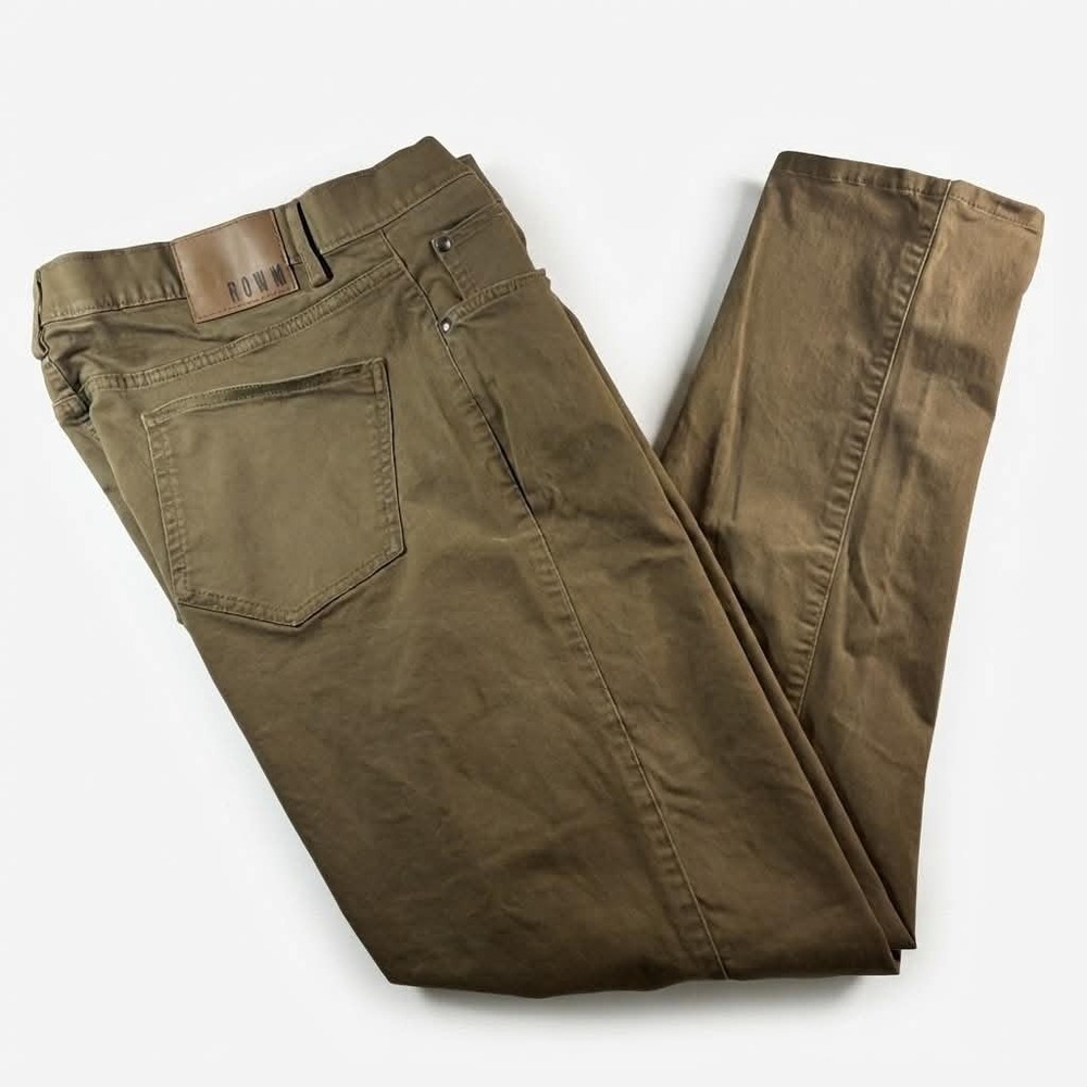 ROWM Mens Pants 36x32 Brown Khaki Stretch 5 Pocket Straight Leg Cotton Chino